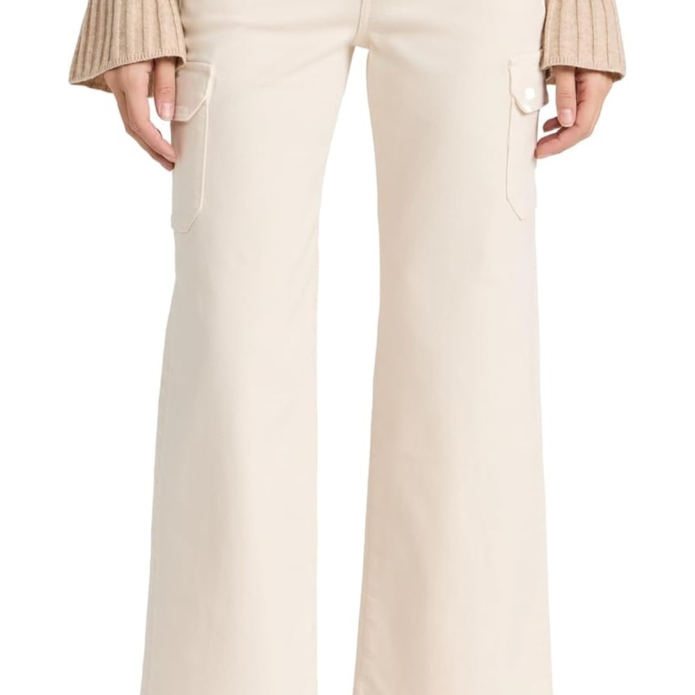 PAIGE Carly Jean. Cream Flare & Wide Leg Jeans